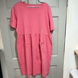 Appleseed's Womens Dress 1X Pink Short Sleeve Midi Pullover Stretchy Soft Lounge